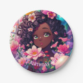アフリカ系アメリカ人アニメガールパーソナライズされた誕生日 ペーパープレート (正面)