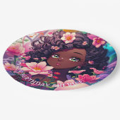 アフリカ系アメリカ人アニメガールパーソナライズされた誕生日 ペーパープレート (アングル)