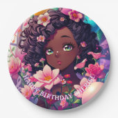 アフリカ系アメリカ人アニメガールパーソナライズされた誕生日 ペーパープレート (正面)