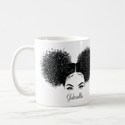 アフリカ系アメリカ人アフロカスタムヘア引用文 コーヒーマグカップ (左)