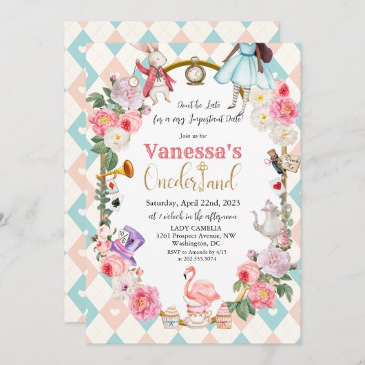 アフリカ系アメリカ人アリスinワンダーランド招待状 招待状 (正面/裏面)