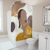 アフリカ系アメリカ人アート、リーフガールプリント、黒人女性 シャワーカーテン (インサイチュ)