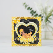 アフリカ系アメリカ人イエロー金ゴールドベビーシャワーガール2 招待状 (スタンド正面)