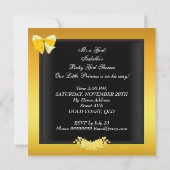 アフリカ系アメリカ人イエロー金ゴールドベビーシャワーガール 招待状 (裏面)