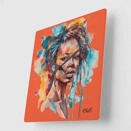 アフリカ系アメリカ人ウォールクロック スクエア壁時計 (傾斜)