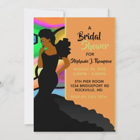 アフリカ系アメリカ人エレガントブライダルシャワー 招待状 (正面)