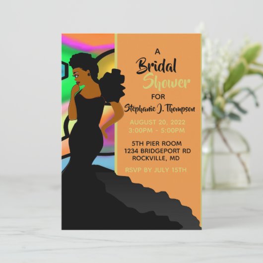 アフリカ系アメリカ人エレガントブライダルシャワー 招待状 (スタンド正面)