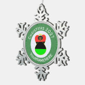 アフリカ系アメリカ人エンジェルクリスマスパーソナライズされた国旗 スノーフレークピューターオーナメント (右)