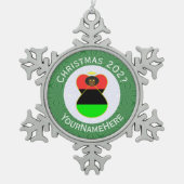 アフリカ系アメリカ人エンジェルクリスマスパーソナライズされた国旗 スノーフレークピューターオーナメント (正面)