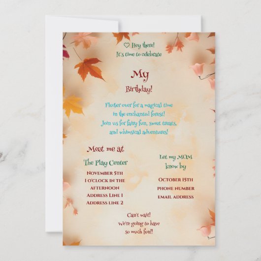 アフリカ系アメリカ人エンチャント妖精の誕生日パーティー 招待状 (裏面)