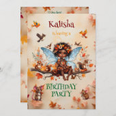 アフリカ系アメリカ人エンチャント妖精の誕生日パーティー 招待状 (正面/裏面)