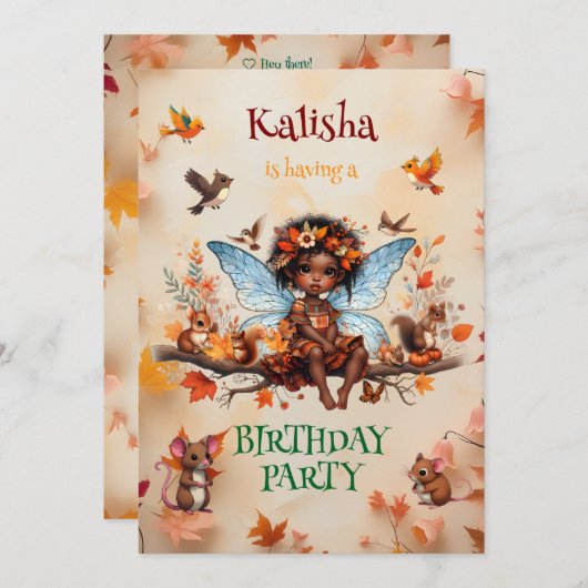 アフリカ系アメリカ人エンチャント妖精の誕生日パーティー 招待状 (正面/裏面)