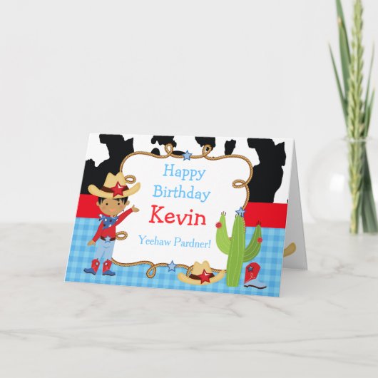 アフリカ系アメリカ人カウボーイウェスタン誕生日パーティー カード (正面)