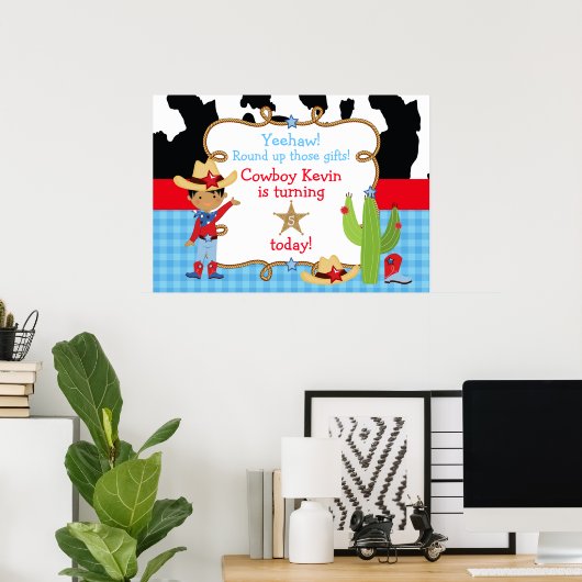 アフリカ系アメリカ人カウボーイウェスタン誕生日パーティー ポスター (ホームオフィス)