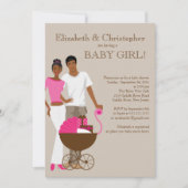 アフリカ系アメリカ人カップルのキャリッジ·ベビー·シャワー 招待状 (正面)