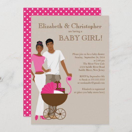 アフリカ系アメリカ人カップルのキャリッジ·ベビー·シャワー 招待状 (正面/裏面)