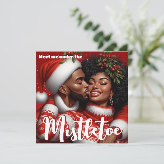 アフリカ系アメリカ人カップルのクリスマスキス（恋人たちのキス） シーズンカード (スタンド正面)