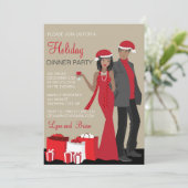アフリカ系アメリカ人カップルのクリスマスパーティーディナー 招待状 (スタンド正面)