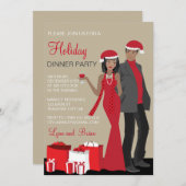 アフリカ系アメリカ人カップルのクリスマスパーティーディナー 招待状 (正面/裏面)