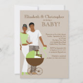 アフリカ系アメリカ人カップルの男女兼用ベビーシャワー 招待状 (正面)