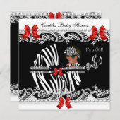 アフリカ系アメリカ人カップル赤ちゃんシャワーガールゼブラ 招待状 (正面/裏面)