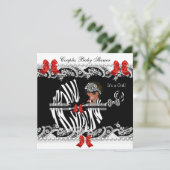 アフリカ系アメリカ人カップル赤ちゃんシャワーガールゼブラ 招待状 (スタンド正面)