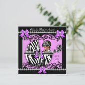 アフリカ系アメリカ人カップル赤ちゃんシャワーガールゼブラ 招待状 (スタンド正面)