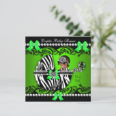 アフリカ系アメリカ人カップル赤ちゃんシャワーガールゼブラ 招待状 (スタンド正面)