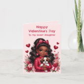 アフリカ系アメリカ人ガールかわいい子犬バレンタイン カード (正面)