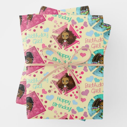 アフリカ系アメリカ人ガールズイエロー背景 ラッピングペーパーシート (インサイチュ)