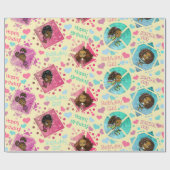 アフリカ系アメリカ人ガールズハート誕生日 ラッピングペーパー (フラット)