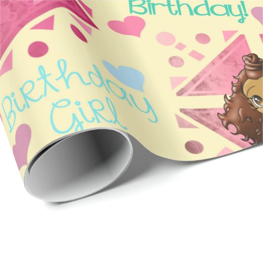 アフリカ系アメリカ人ガールズハート誕生日 ラッピングペーパー (ロールコーナー)