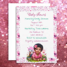 アフリカ系アメリカ人ガールズフローラ赤ちゃんシャワー 招待状