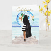 アフリカ系アメリカ人ガールズ卒業カード カード (黄色い花)