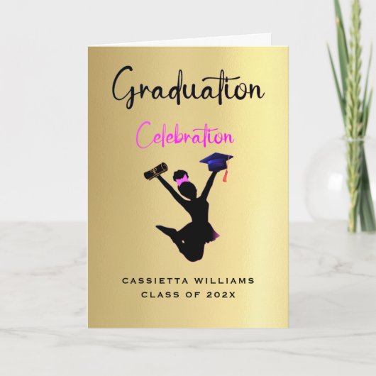 アフリカ系アメリカ人ガールズ金ゴールド卒業 カード (正面)