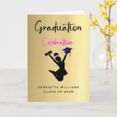 アフリカ系アメリカ人ガールズ金ゴールド卒業 カード (黄色い花)