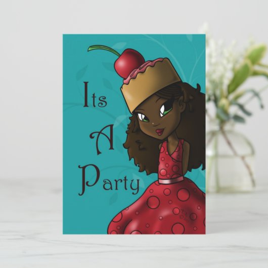 アフリカ系アメリカ人ガールバースデーパーティー 招待状 (スタンド正面)