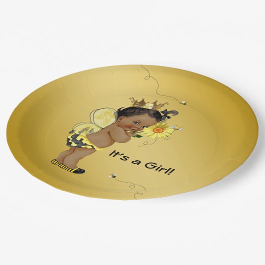 アフリカ系アメリカ人ガールビー赤ちゃんシャワー ペーパープレート (アングル)
