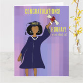 アフリカ系アメリカ人ガールピンクフローラ卒業 カード (黄色い花)