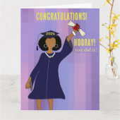 アフリカ系アメリカ人ガールピンクフローラ卒業 カード (黄色い花)