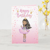 アフリカ系アメリカ人ガールピンクモダンクガーリーウォーター色 カード (黄色い花)