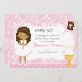 アフリカ系アメリカ人ガールファースト・コミュニオンダマスク サンキューカード (正面/裏面)