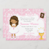 アフリカ系アメリカ人ガールファースト・コミュニオンダマスク 招待状 (正面/裏面)