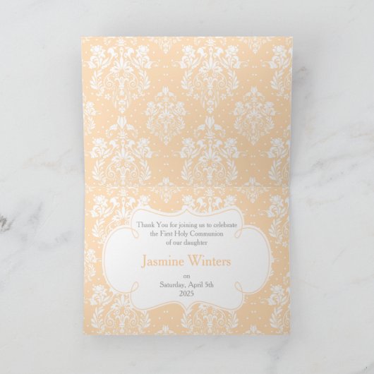 アフリカ系アメリカ人ガールファースト・コミュニオン「ありがとう」 サンキューカード (内部)