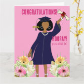 アフリカ系アメリカ人ガールフローライエロー卒業 カード (黄色い花)