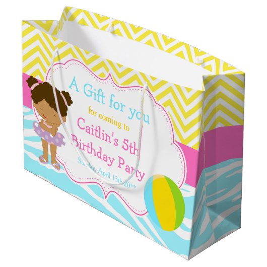 アフリカ系アメリカ人ガールプールパーティーバッシュありがとう ラージペーパーバッグ (裏面アングル)