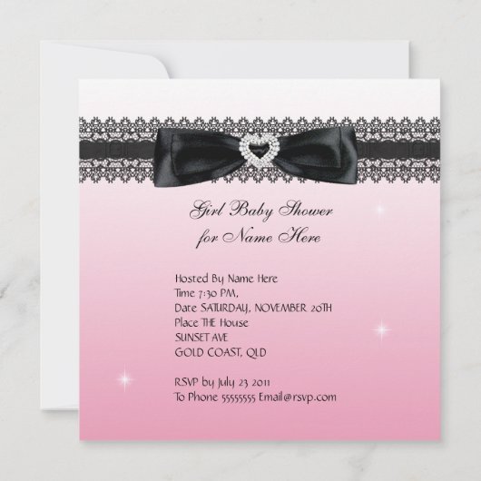 アフリカ系アメリカ人ガールベビーシャワーパーティーピンク 招待状 (裏面)