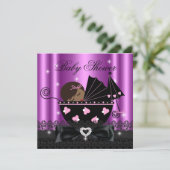 アフリカ系アメリカ人ガールベビーシャワーパーティーピンク 招待状 (スタンド正面)