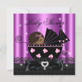 アフリカ系アメリカ人ガールベビーシャワーパーティーピンク 招待状 (正面)