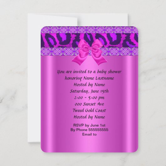 アフリカ系アメリカ人ガールベビーシャワーピンキヒョウ 招待状 (裏面)